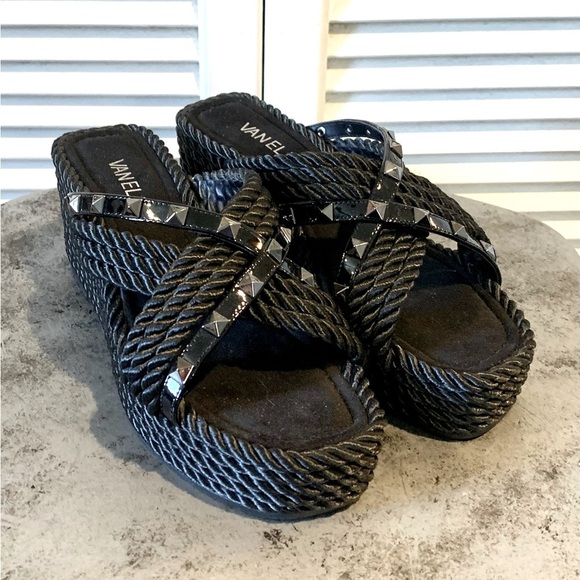 Vaneli Black Woven Women's Platform Sandals Women’s 7.5 - Picture 1 of 8